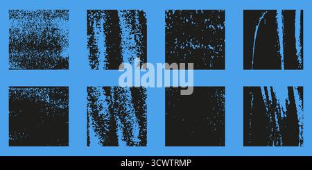 Rilievo di linea per la stampa di forme rettangolari. Timbro collezione texture. Grana rullo inchiostro nero ruvido. Stampa inchiostro Grunge. Illustrazione del vettore isolato Illustrazione Vettoriale