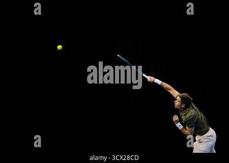 Bruxelles, Belgio. 13 ottobre 2025. Il francese Nicolas Mahut è stato raffigurato in azione durante l'European Open ATP Tennis Tournament a Bruxelles, lunedì 13 ottobre 2025. L'edizione di quest'anno del torneo si svolgerà dal 12 al 19 ottobre 2025. BELGA PHOTO JASPER JACOBS credito: Belga News Agency/Alamy Live News Foto Stock