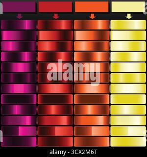 Tavolozza sfumatura calda magenta rosso arancione e giallo. Illustrazione Vettoriale
