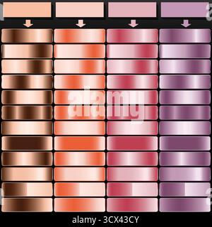 Pacchetto Luxury Gradient Swatch con rose e prugne in corallo di rame. Illustrazione Vettoriale