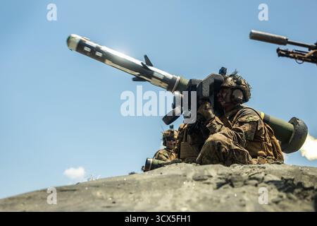 Nycorian Allen, nativo della Georgia e missili anticarro con 3d Littoral Combat Team, 3d Marine Littoral Regiment, 3d. Foto Stock