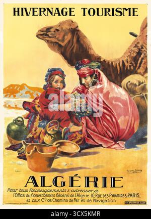 Uno splendido poster di viaggio vintage del 1920 per l'Algeria Foto Stock