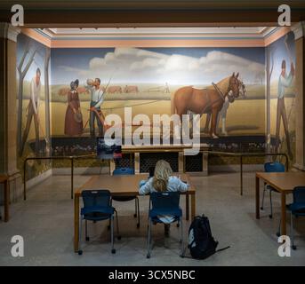Grant Wood Murals nella Parks Library nel campus della Iowa State University di Ames Iowa Foto Stock