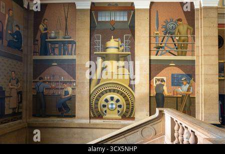Grant Wood Murals nella Parks Library nel campus della Iowa State University di Ames Iowa Foto Stock