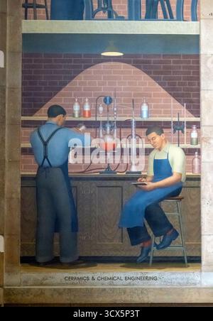Grant Wood Murals nella Parks Library nel campus della Iowa State University di Ames Iowa Foto Stock