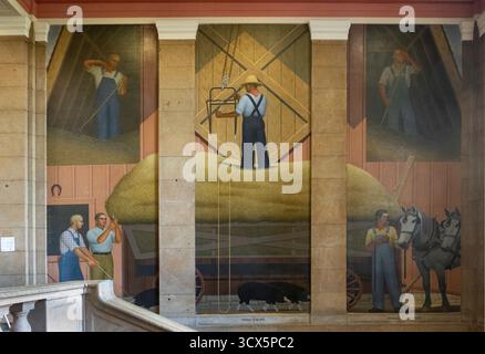 Grant Wood Murals nella Parks Library nel campus della Iowa State University di Ames Iowa Foto Stock