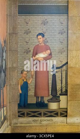 Grant Wood Murals nella Parks Library nel campus della Iowa State University di Ames Iowa Foto Stock