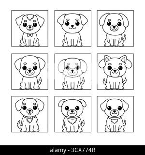 Carino Puppy Line illustrazioni artistiche per bambini - pagine da colorare e materiale didattico Illustrazione Vettoriale