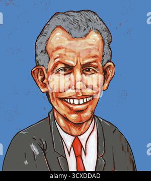 Caricatura dell'ex primo Ministro britannico ex leader del Partito Laburista, Tony Blair, Sir Anthony Charles Lynton Blair, che ancora influenza la politica britannica Foto Stock