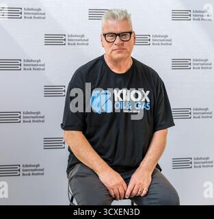 Presentatore Mark Kermode all'Edinburgh International Book Festival, Scozia, Regno Unito Foto Stock