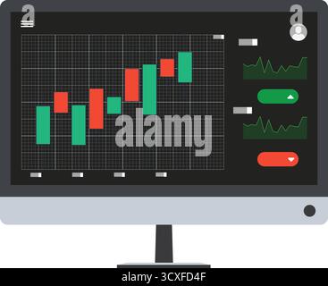 Simbolo di investimento, rischio e mercato azionario monitorano o mostrano il mercato in crescita e in calo. Vettore. illustrazione del vettore di mercato. Il simbolo del Illustrazione Vettoriale