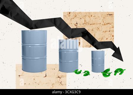 poster di schizzo 3d trend collage immagine di freccia recessione petrolio barile benzina discriminazione problema economico crisi di inflazione del dollaro Foto Stock