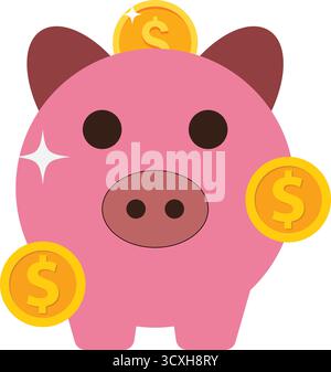 Salvadanaio con moneta. Il concetto di servizi bancari o commerciali. Illustrazione vettoriale Illustrazione Vettoriale