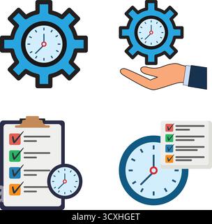 Set di icone Gestione tempo e controllo attività Illustrazione Vettoriale