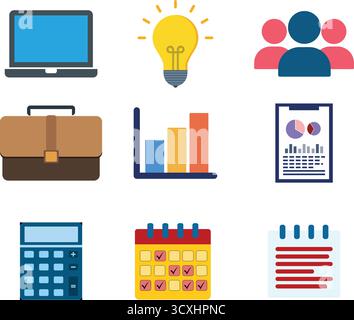 Set di icone Business and Office Essentials Illustrazione Vettoriale