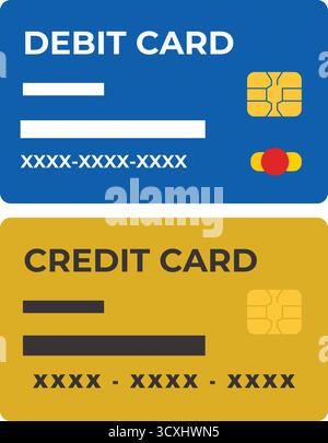 Carte di credito bancomat vettoriale carta di debito bancomat con chip, pagamento, business concept. Stile semplice e realistico Illustrazione Vettoriale