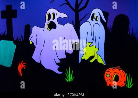 Illuminazioni di Halloween, scene spaventose, festival autunnale, fantasmi Foto Stock
