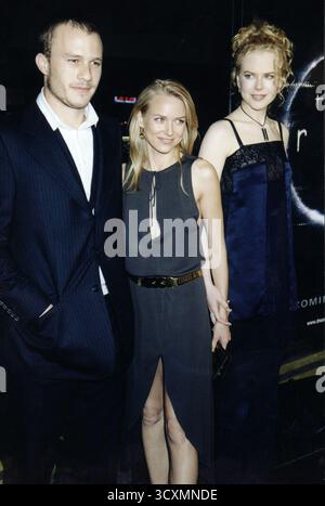 Heath Ledger, Naomi Watts e Nicole Kidman alla premiere del Ring, Hollywood 09/10/02 Foto Stock