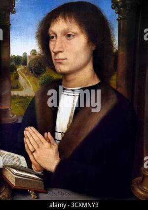 Benedetto Portinari 1487 Hans Memling (Memlinc ) 1430–1494 pittore tedesco che si trasferì nelle Fiandre e lavorò nella tradizione della pittura primitiva fiamminga. Hans Memling (c. 1430–1494) è stato un pittore fiammingo della prima tradizione fiamminga, noto per le sue opere religiose e per i ritratti rivoluzionari della classe mercantile emergente, che ha portato la sua reputazione internazionale e influenza in Italia. Fu un artista di successo che fu tra i cittadini più ricchi della città di Bruges alla sua morte Foto Stock