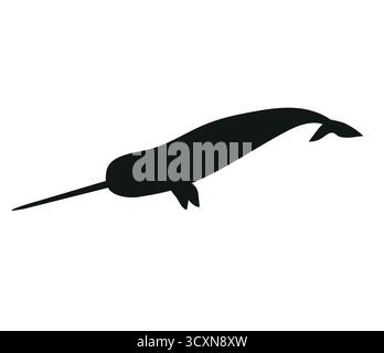 Sagoma narwhal disegnata a mano e piatta vettoriale Illustrazione Vettoriale
