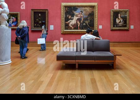 Persone, arte e dipinti nella Getty Center Art Gallery, Los Angeles, California, USA Foto Stock