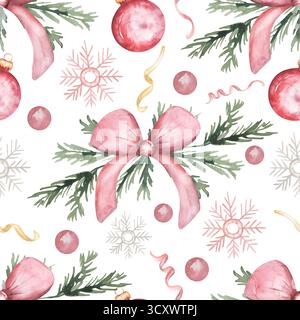 Motivo senza cuciture ad acquerello con coriandoli, illustrazione decorativa natalizia Foto Stock