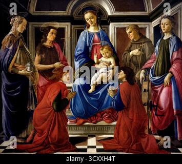 Madonna con il bambino e sei santi (Sant' Ambrogio Ancona) Sandro Botticelli 1470 ( Alessandro di Mariano Filipepi ) 1445-1510 Firenze pittore italiano di scuola fiorentina del primo Rinascimento. Foto Stock