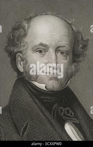 Martin Van Buren (1782-1862). Avvocato americano, politico e statista. Ottavo presidente degli Stati Uniti (1837-1841). Uno dei principali fondatori del Partito Democratico nel 1828. Verticale. Incisione di Thomas William Hunt (1818-1899) dopo Henry Inman (1801-1846), ca. 1850-1872. Dettagli. Storia degli Stati Uniti, di J. A. Spencer. Volume III. Edizione pubblicata a Barcellona, 1873. Autore: Thomas William Hunt (1818-1899). Incisore britannico. Henry Inman (1801-1846). Artista americano. Foto Stock