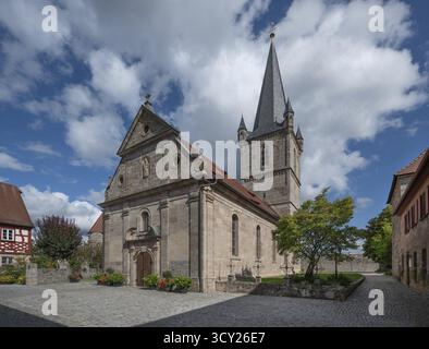 Chiesa del pellegrinaggio di Santa Maria, la terza chiesa fortificata più grande della Germania, costruita tra il 1461 e il 1486, Hannberg, Media Franconia, Baviera, Germania Foto Stock