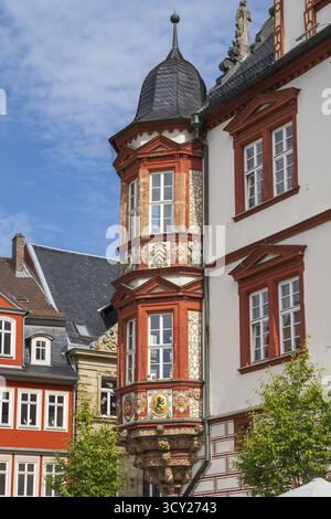 Oriel am Stadthaus, dettaglio, piazza del mercato, Coburgo, alta Franconia, Franconia, Baviera, Germania Foto Stock