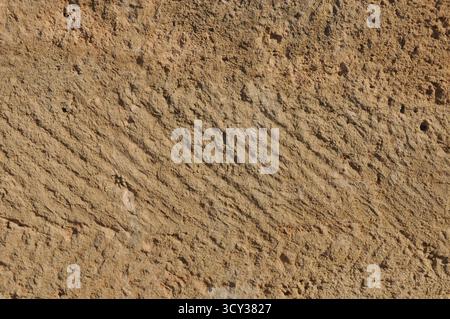 Una vista ravvicinata rivela linee e scanalature distinte su una superficie rocciosa in un ambiente desertico soleggiato. Questo schema naturale evidenzia le formazioni geologiche Foto Stock