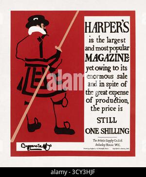Litografia a colori di Beggarstaffs raffigurante un Beefeater (guardia del corpo del monarca britannico) per promuovere Harper's Magazine. Harper's Magazine - Beggarstaf Foto Stock