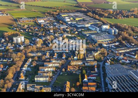 Vista aerea, zona industriale Zur Mersch, Werl, Renania settentrionale-Vestfalia, Germania Foto Stock