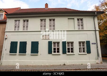 DAS Nietzsche-Haus a Naumburg Saale widmet sich dem Leben und Werk des Philosophen Friedrich Nietzsche. Im Sommer 1858 zog Nietzsches Mutter Franziska Nietzsche mit ihren zwei Kindern Friedrich und Elisabeth in das Haus Nr. 355, Heute Weingarten 18. SIE hatte im Obergeschoss eine helle, geräumigere Wohnung angemietet. 1878 kaufte sie das Haus und blieb hier bis zu ihrem Lebensende wohnen. Nachdem sie 1897 guerra gestorben, wurde das Haus von ihrer Tochter verkauft. Seit 1994 ist das Naumburger Nietzsche-Haus für die Öffentlichkeit zugänglich. In einer Dauerausstellung wird das Leben und Werk des Foto Stock