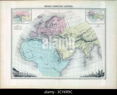 SEATTLE -SEP 19, 2022 - Mappa incisa antica che mostra il mondo conosciuto agli antichi, con europa, asia e africa, pubblicata nel XIX secolo Foto Stock