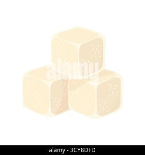 Cubetti di zucchero stilizzati con macchie bianche disposte in pila triangolare. Trama uniforme e bordi morbidi. Ideale per la cottura e il kit di dolcificanti ingredienti alimentari Illustrazione Vettoriale
