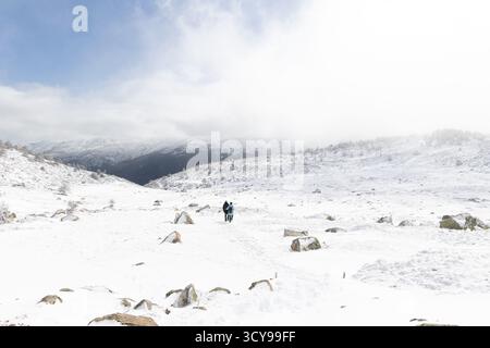 Paisaje nevado en la sierra de guadarrama en Madrid Foto Stock