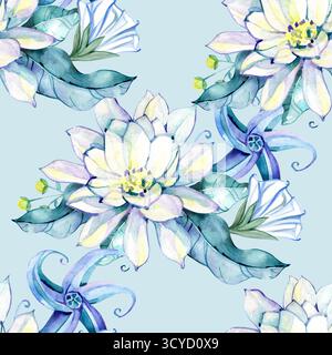 Motivo floreale a molla ad acquerello. fiori blu. foglie verdi. farfalla Foto Stock