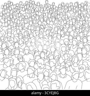 Affollare le persone in un vettore di illustrazione dello stadio disegnato a mano con linee nere Illustrazione Vettoriale