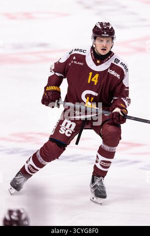 18/10/2025, Les Acacias, Les Vernets, NL: Genève-Servette HC - SC Berna, #14 Giancarlo Chanton (Servette) Foto Stock