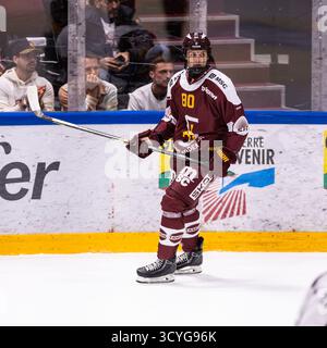 18/10/2025, Les Acacias, Les Vernets, NL: Genève-Servette HC - SC Berna, #80 Simas Ignatavicius (Servette) Foto Stock