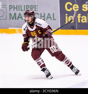 18/10/2025, Les Acacias, Les Vernets, NL: Genève-Servette HC - SC Berna, #96 Noah Rod (Servette) Foto Stock