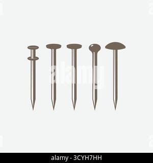 Chiodo comune di tipo set isolato per la progettazione di illustrazioni hardware per costruzioni o carpenteria Illustrazione Vettoriale