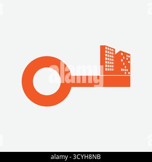 Chiave semplice e minimalista con simbolo dell'edificio urbano Skyline per la progettazione di illustrazioni aziendali immobiliari Illustrazione Vettoriale
