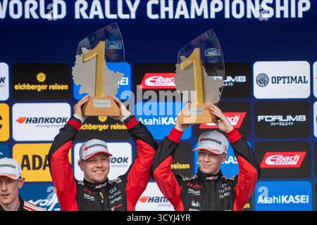 Passau, Verbania, Germania. 19 ottobre 2025. Kalle ROVANPERAÌˆ (fin), Jonne HALTTUNEN (fin) festeggiano il podio al FIA WRC CENTRAL EUROPEAN RALLY Passau, Germania, il 19 ottobre 2025 (Credit Image: © Federico Manoni/ZUMA Press Wire) SOLO PER USO EDITORIALE! Non per USO commerciale! Crediti: ZUMA Press, Inc./Alamy Live News Foto Stock