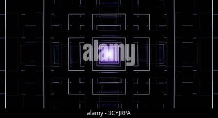 Un affascinante design astratto caratterizzato da quadrati concentrici e un centro luminoso, su uno sfondo scuro Foto Stock