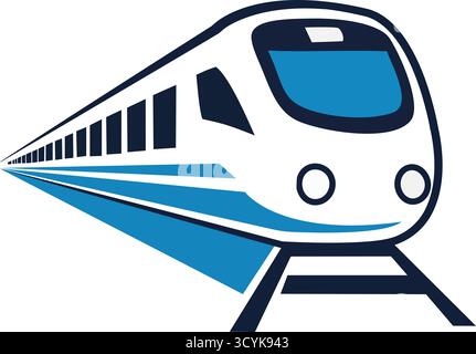 Un'illustrazione del logo del treno proiettile passeggeri, che simboleggia la velocità, i trasporti moderni e i viaggi efficienti Illustrazione Vettoriale