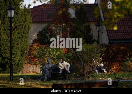 Varsavia, Polonia. 19 ottobre 2025. Diverse centinaia di persone prendono parte alla marcia papale a Varsavia, in Polonia, il 19 ottobre 2025. (Foto di Jaap Arriens/Sipa USA) credito: SIPA USA/Alamy Live News Foto Stock