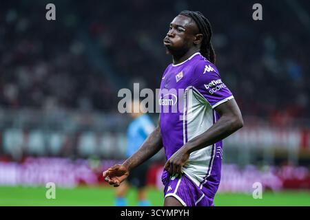 Milano, Italia. 19 ottobre 2025. Moise Kean dell'ACF Fiorentina reagisce durante la partita di serie A 2025/26 tra l'AC Milan e l'ACF Fiorentina allo Stadio San Siro di Milano crediti: dpa/Alamy Live News Foto Stock
