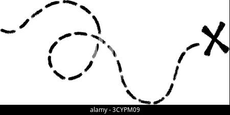 Vecchia mappa del tesoro dei pirati. Linea tratteggiata Doodle e segno X sulla mappa. Percorso verso il tesoro e il luogo dell'oro. Vecchia lettera dei pirati. Illustrazione vettoriale isolata su Illustrazione Vettoriale
